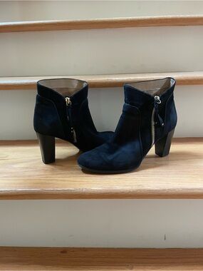 Women’s Black Suede Ankle Booties with Side Zip